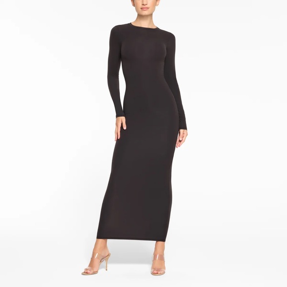 SKIMS Dresses & Skirts - FITS EVERYBODY CREW NECK LONG SLEEVE DRESS | ONYX SKIMS Size S Nwt